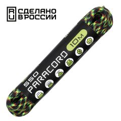 Паракорд 550 CORD nylon 10м RUS (galaxy), Название цвета: Черный / Красный / Салатовый, Товаров в упаковке, шт: 1, Варианты:  , Страна-производитель: РОССИЯ