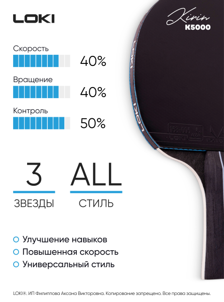 Ракетки для настольного тенниса LOKI Kirin K5000: две ракетки, два мяча, чехол, изображение 7