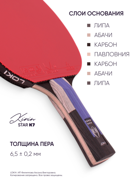 Ракетка для настольного тенниса LOKI Kirin Star K7 с чехлом профессиональная, изображение 2