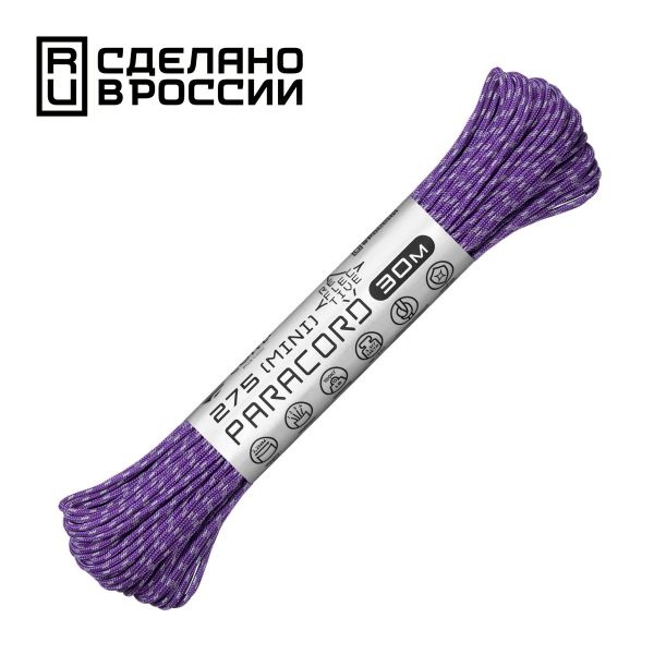 Паракорд 275 (мини) CORD nylon 30м RUS световозвращающий (purple), Название цвета: Фиолетовый, Товаров в упаковке, шт: 1, Варианты:  , Страна-производитель: РОССИЯ