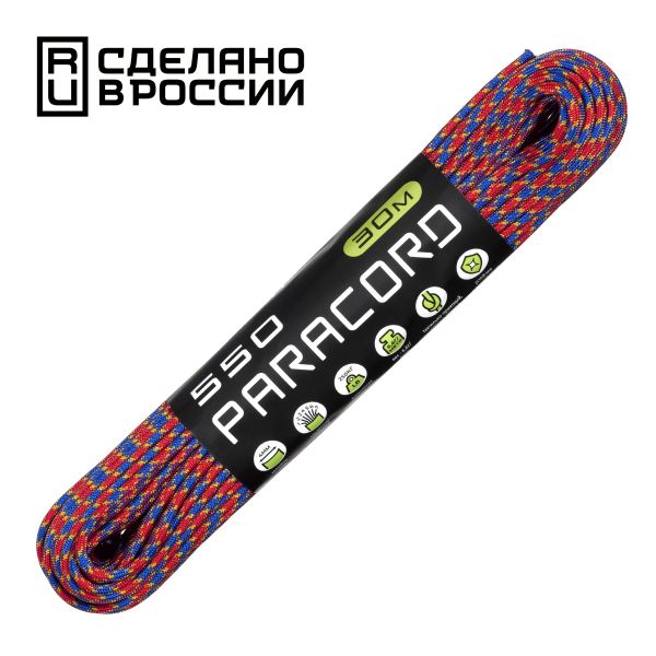 Паракорд 550 CORD nylon 30м RUS (barcelona), Название цвета: Красно-синий, Товаров в упаковке, шт: 1, Варианты:  , Страна-производитель: РОССИЯ