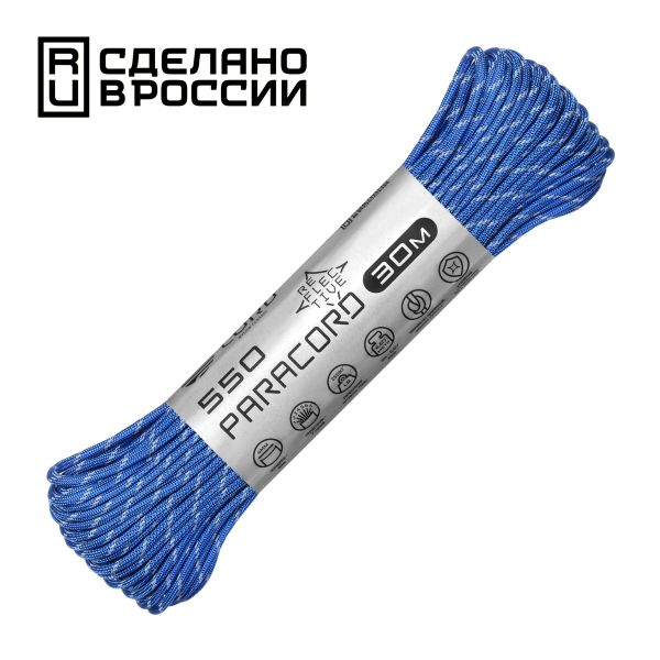 Паракорд 550 CORD nylon 30м RUS световозвращающий (ultramarine blue), Название цвета: Синий, Товаров в упаковке, шт: 1, Варианты:  , Страна-производитель: РОССИЯ