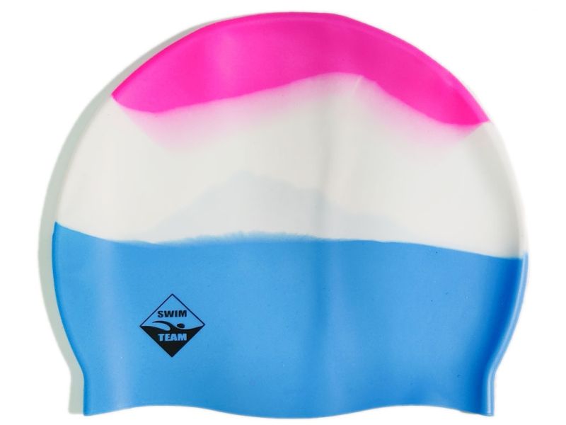 Шапочка для плавания SWIM TEAM, силиконовая, мультицвет, Название цвета: Сине-бело-розовый, Страна-производитель: КИТАЙ, изображение 2