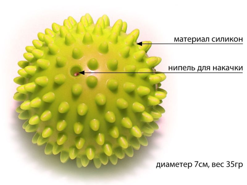 Мяч массажный надувной, диаметр 7 см, вес 35 г, желтый, Название цвета: Жёлтый, Страна-производитель: КИТАЙ, изображение 2